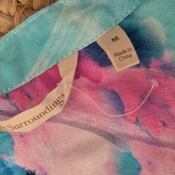 Soft Surroundings Ursa Aqua Modern Button Down Blouse Sz Medium - Picture 5 of 8